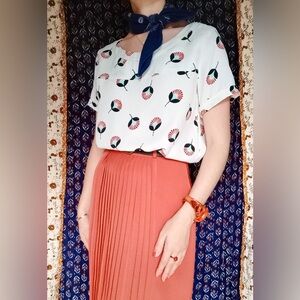 LOFT ❉ Floral Geometric Dandelion Blouse Top in White Size XXS Petite